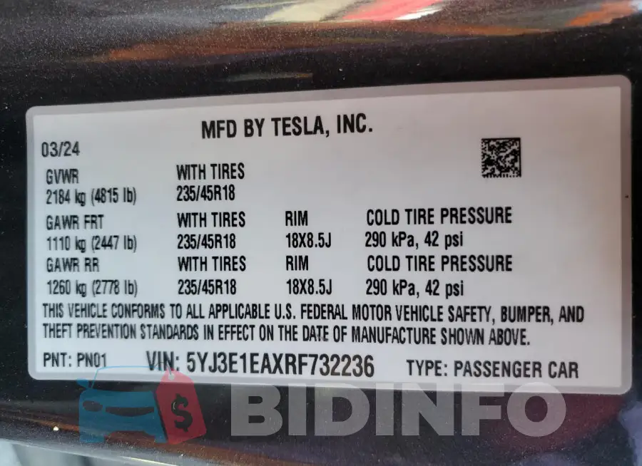 5YJ3E1EAXRF732236 Photo# 12