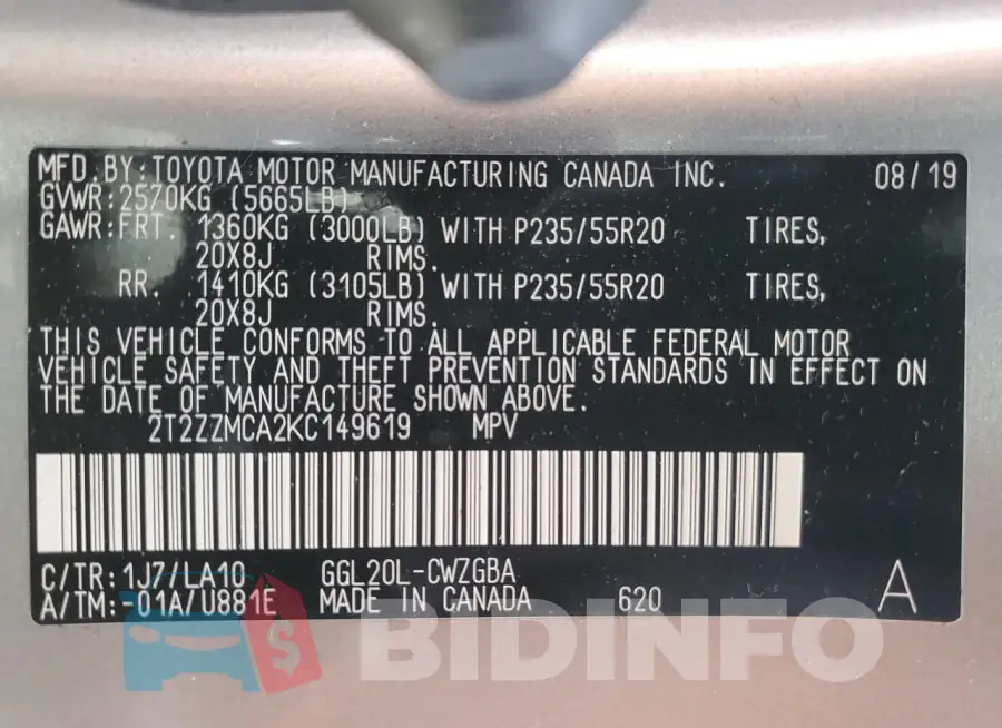 2T2ZZMCA2KC149619 Photo# 13
