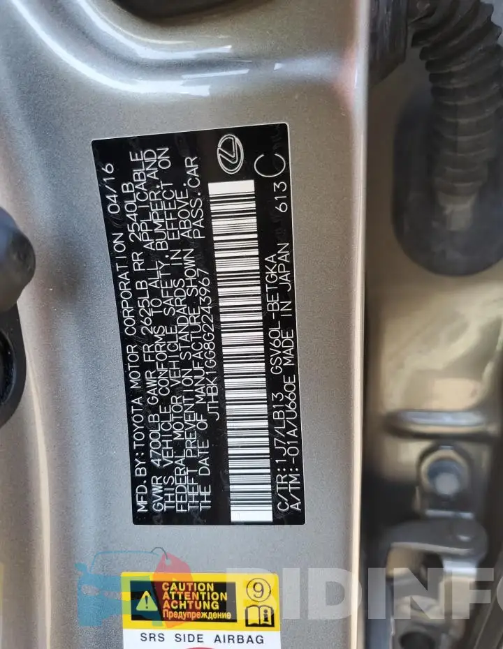 JTHBK1GG8G2243967 Photo# 12