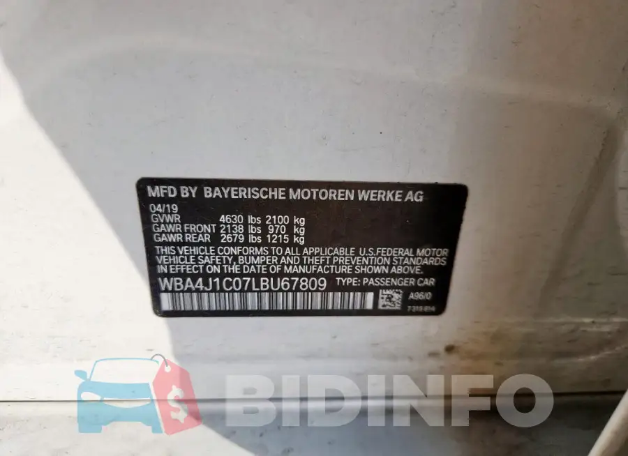 WBA4J1C07LBU67809 Photo# 13