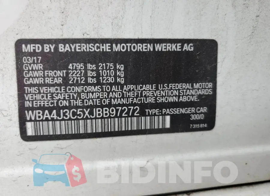 WBA4J3C5XJBB97272 Photo# 12