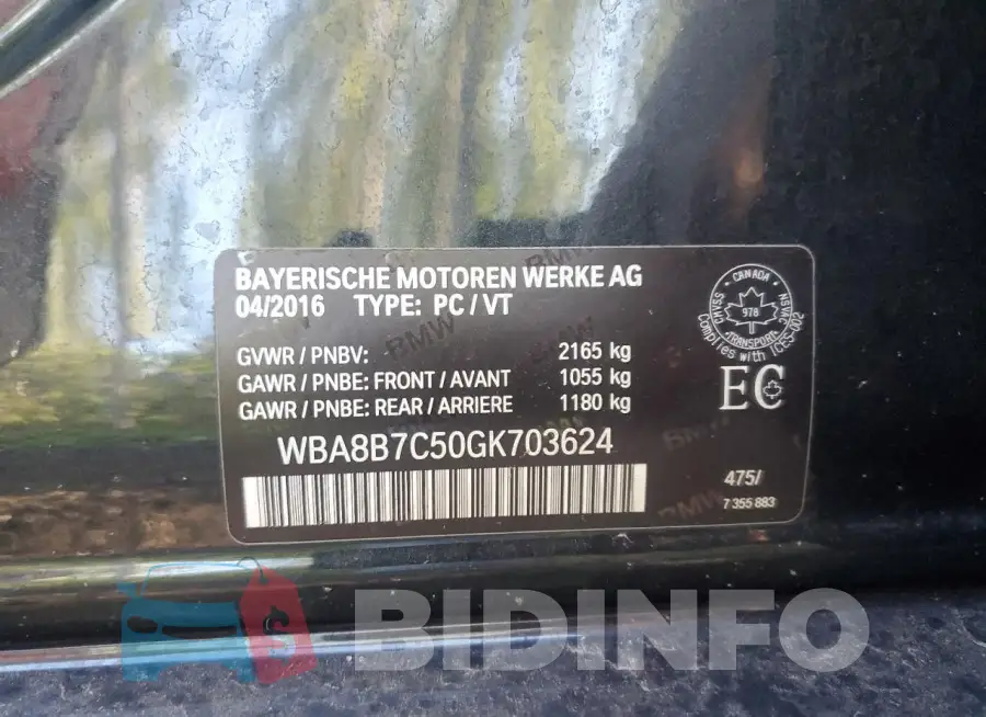 WBA8B7C50GK703624 Photo# 13