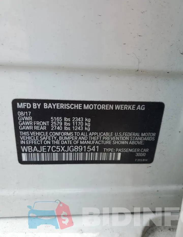 WBAJE7C5XJG891541 Photo# 12