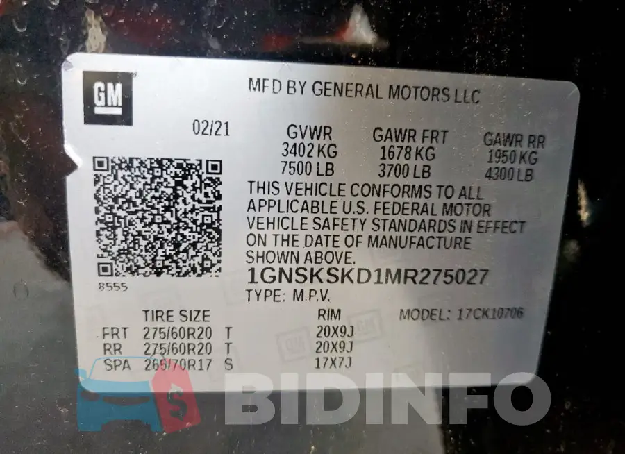 1GNSKSKD1MR275027 Photo# 14