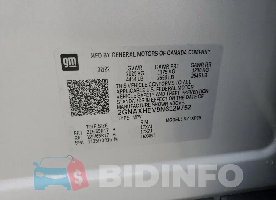 2GNAXHEV9N6129752 Photo# 13