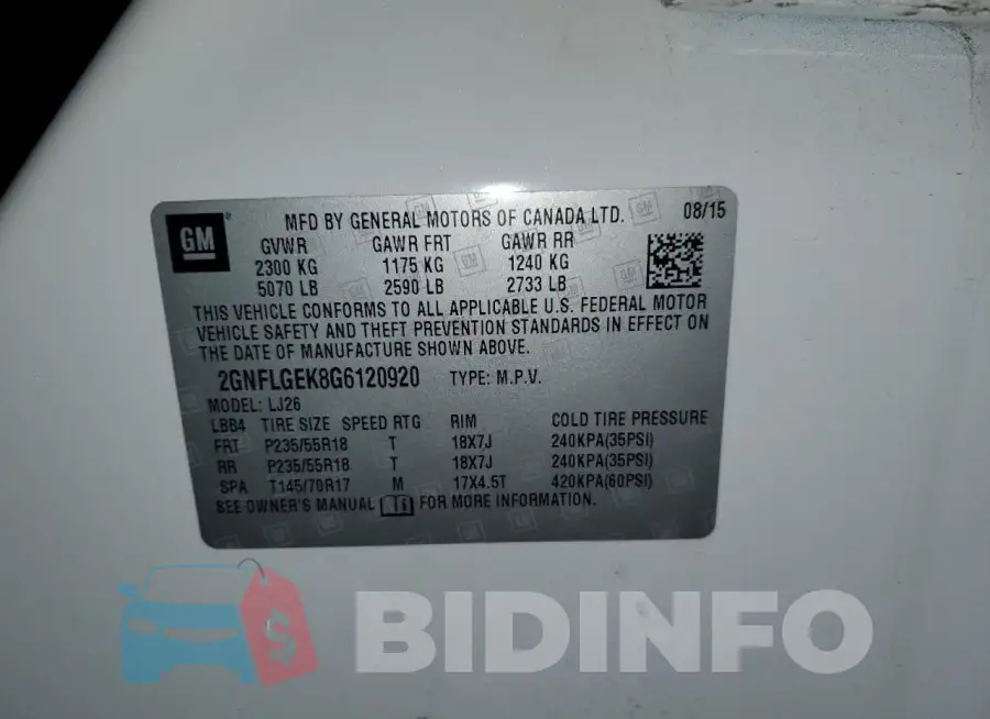 2GNFLGEK8G6120920 Photo# 14