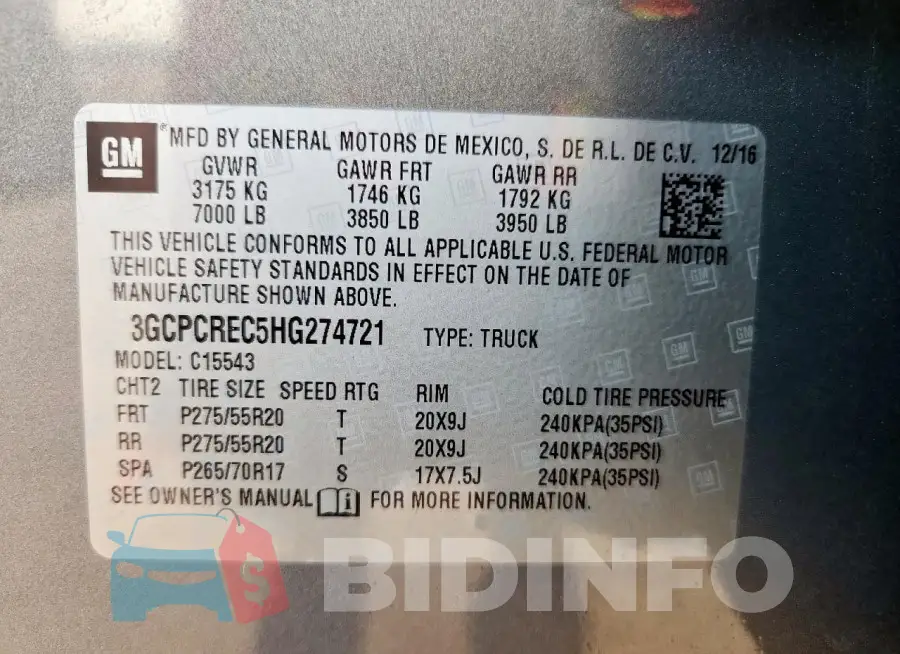 3GCPCREC5HG274721 Photo# 12