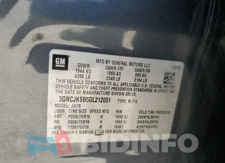 3GNCJKSB5GL212031 Photo# 13