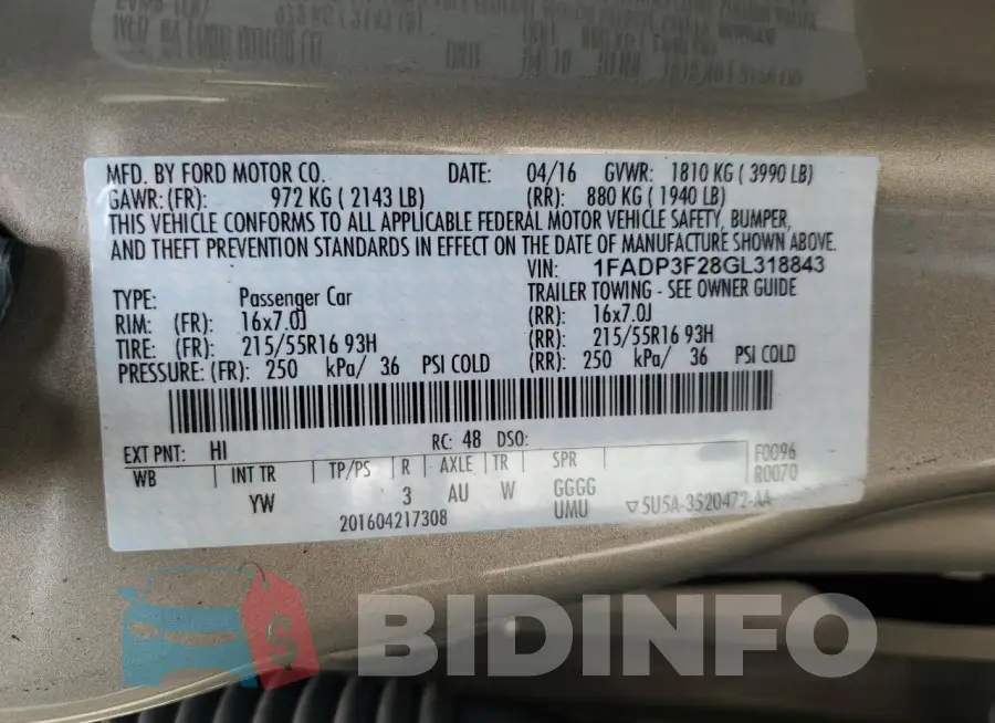 1FADP3F28GL318843 Photo# 13