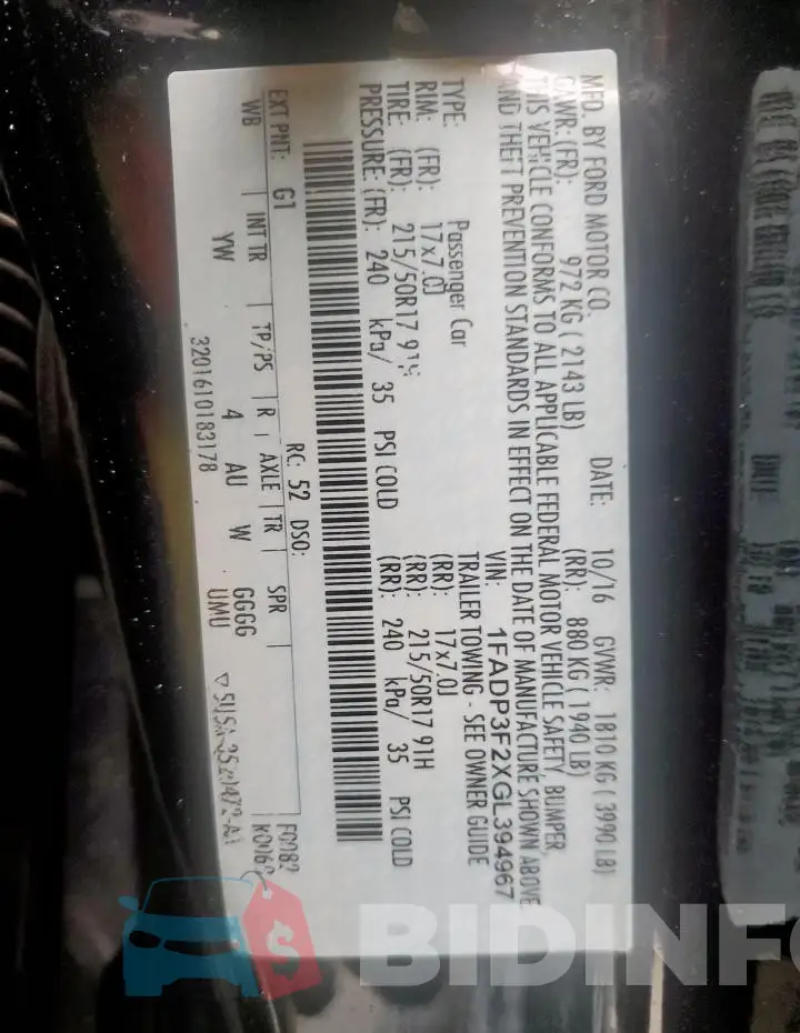 1FADP3F2XGL394967 Photo# 12