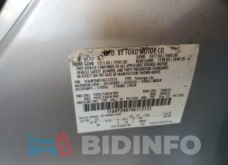 1FAHP2H81HG112125 Photo# 13