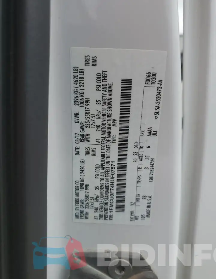 1FMCU0F74HUF07571 Photo# 13
