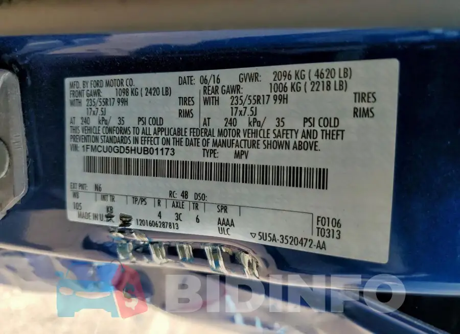 1FMCU0GD5HUB01173 Photo# 14