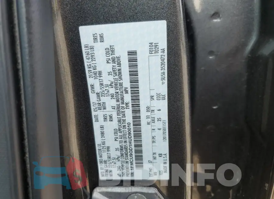 1FMCU9GD1HUD90010 Photo# 13