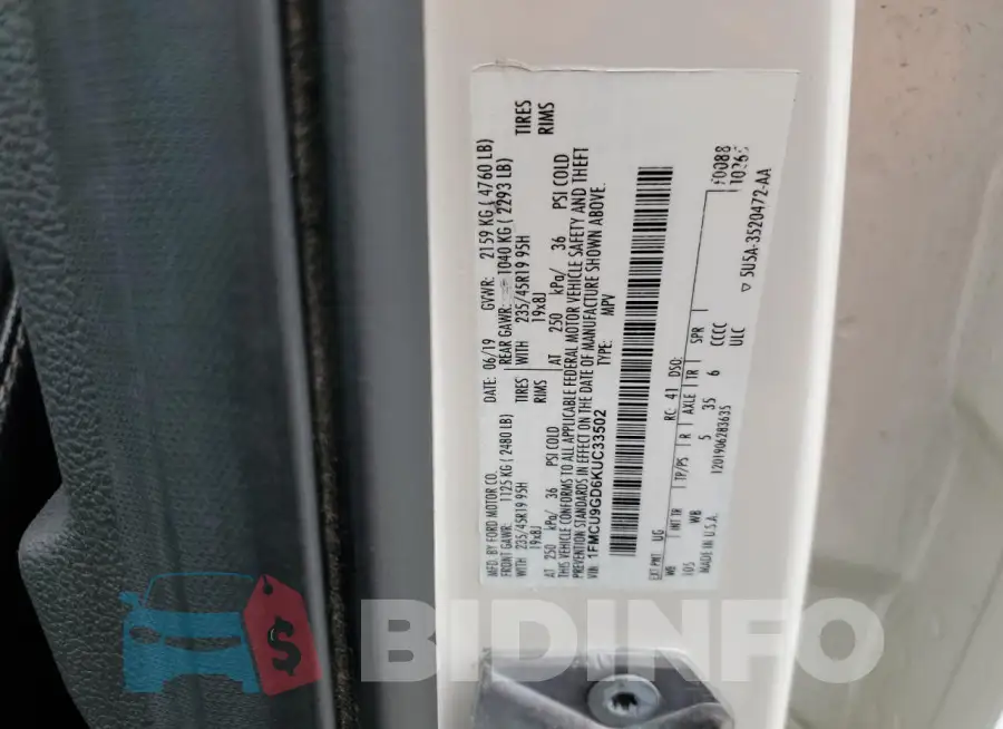 1FMCU9GD6KUC33502 Photo# 13