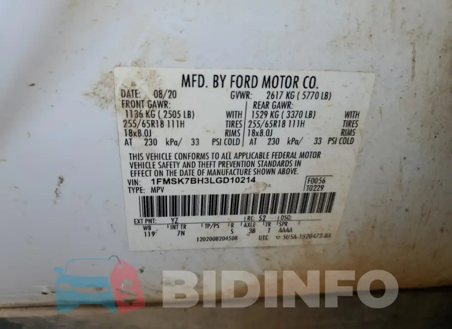 1FMSK7BH3LGD10214 Photo# 13