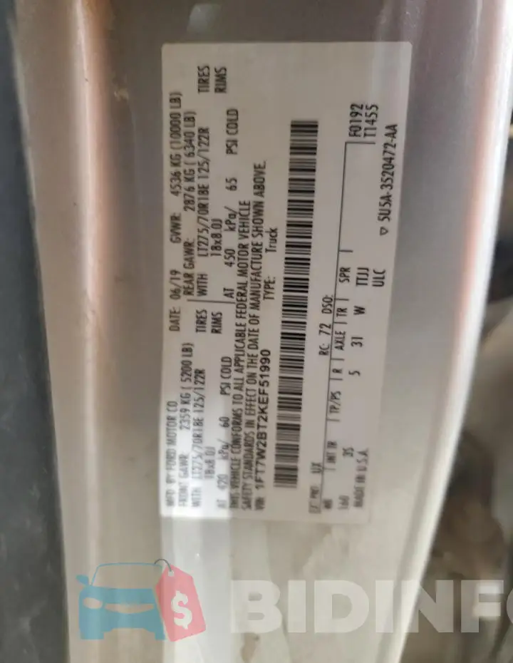 1FT7W2BT2KEF51990 Photo# 12