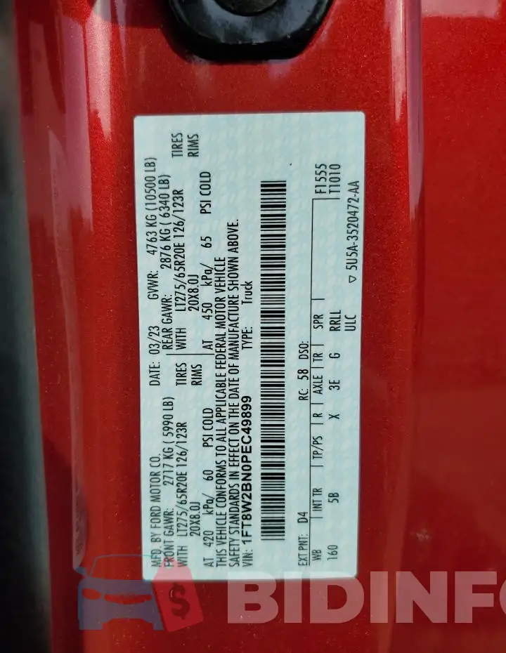 1FT8W2BN0PEC49899 Photo# 12