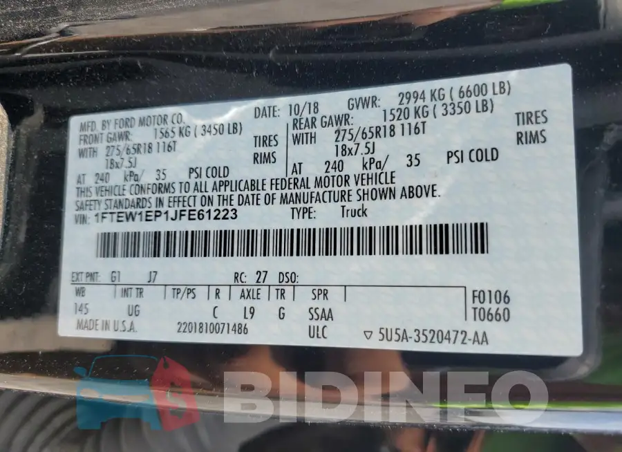 1FTEW1EP1JFE61223 Photo# 12