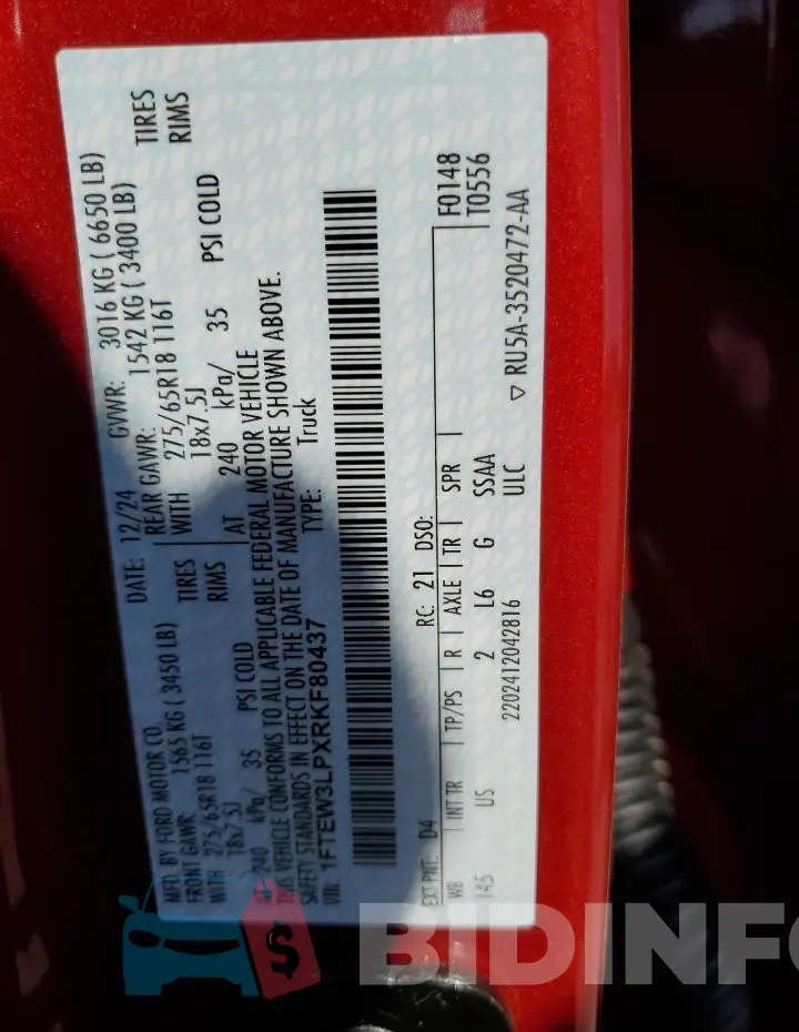 1FTEW3LPXRKF80437 Photo# 12