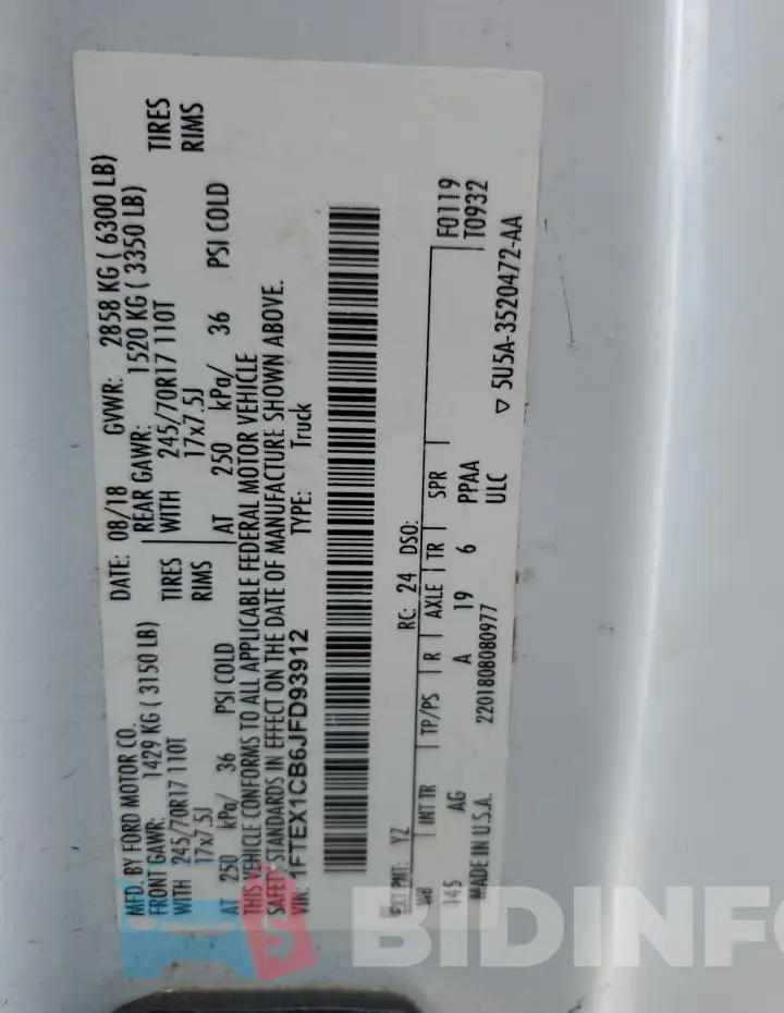 1FTEX1CB6JFD93912 Photo# 12