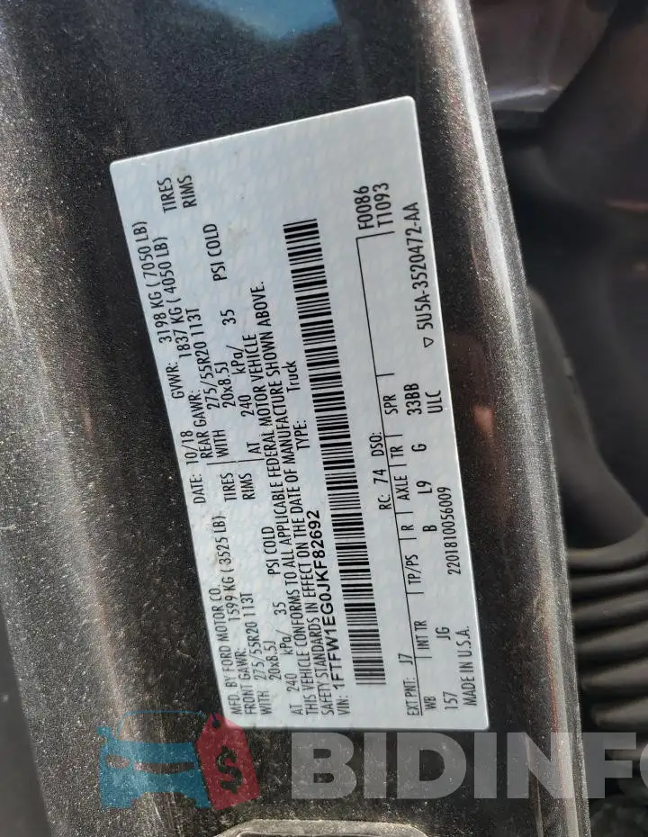 1FTFW1EG0JKF82692 Photo# 12