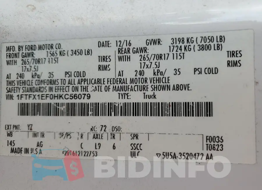 1FTFX1EF0HKC56079 Photo# 13