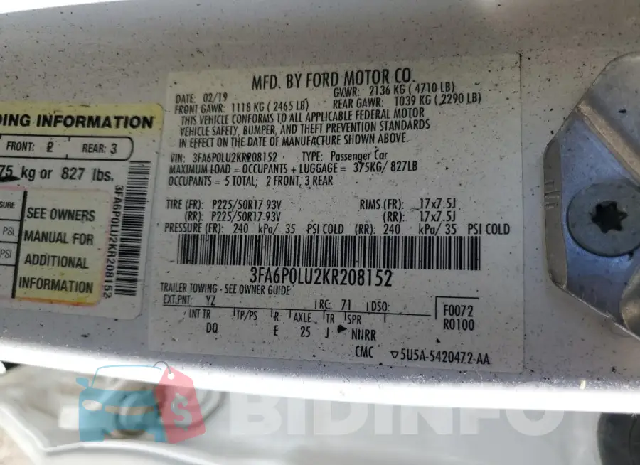 3FA6P0LU2KR208152 Photo# 12