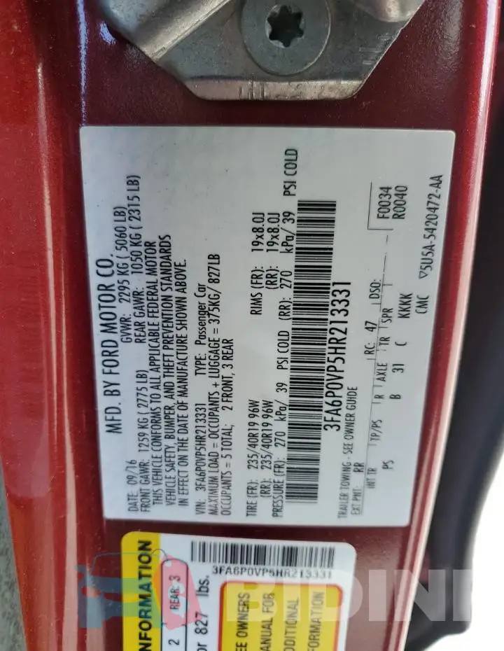 3FA6P0VP5HR213331 Photo# 12