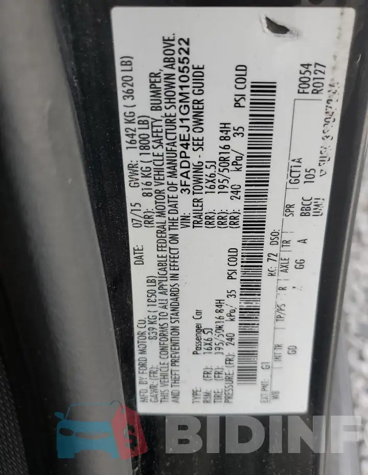 3FADP4EJ1GM105522 Photo# 12
