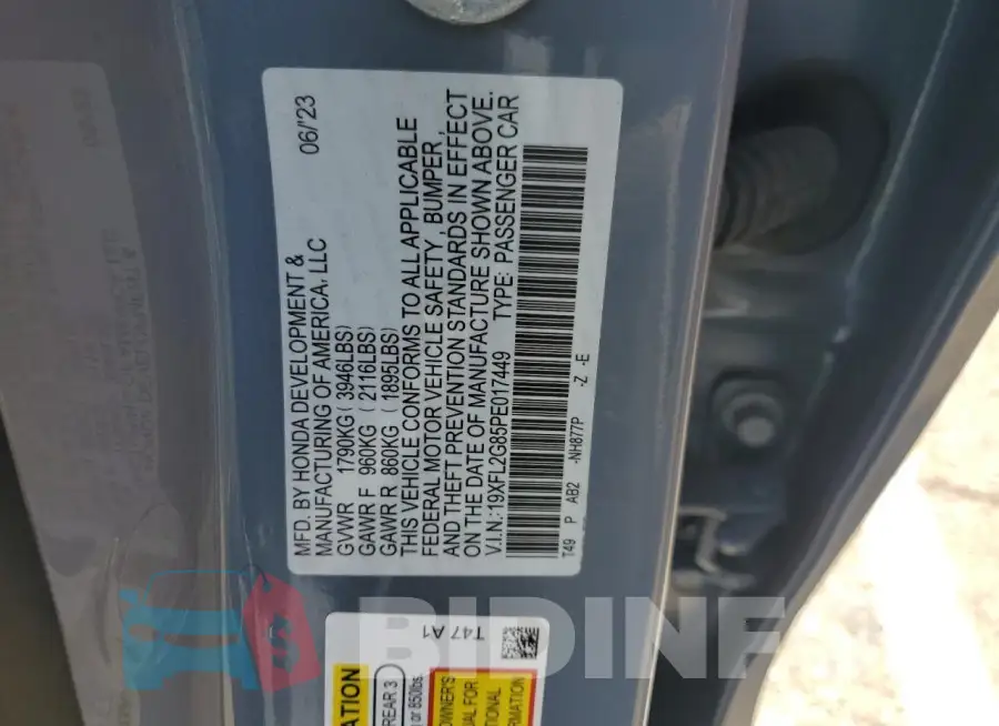 19XFL2G85PE017449 Photo# 12
