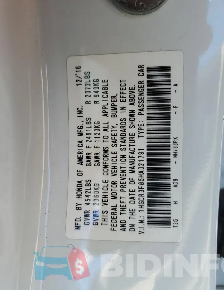 1HGCR3F85HA021791 Photo# 12