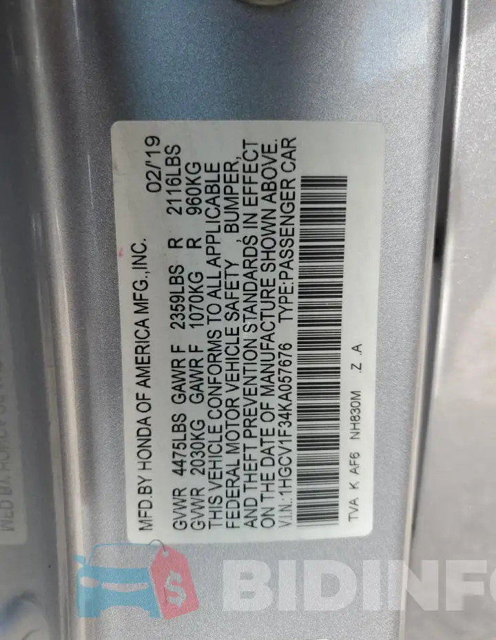 1HGCV1F34KA057676 Photo# 13