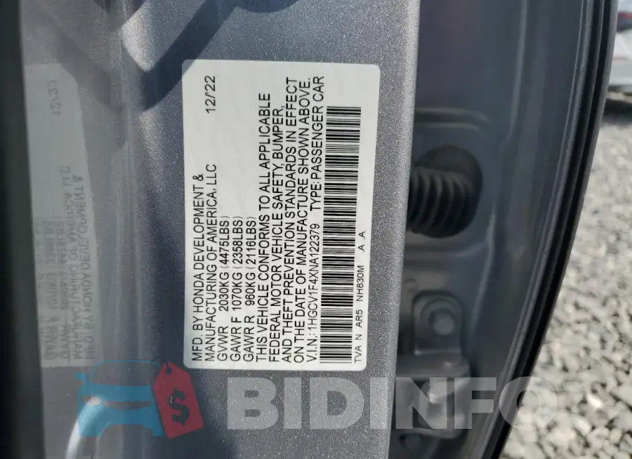 1HGCV1F4XNA122379 Photo# 13