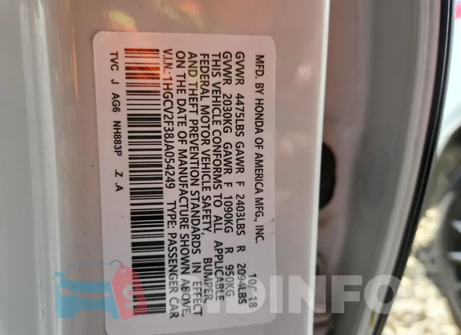 1HGCV2F38JA054249 Photo# 12
