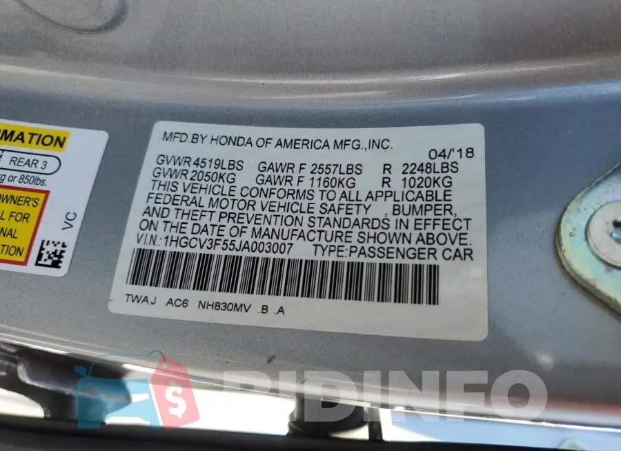 1HGCV3F55JA003007 Photo# 12