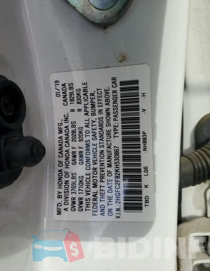 2HGFC2F82KH530867 Photo# 12