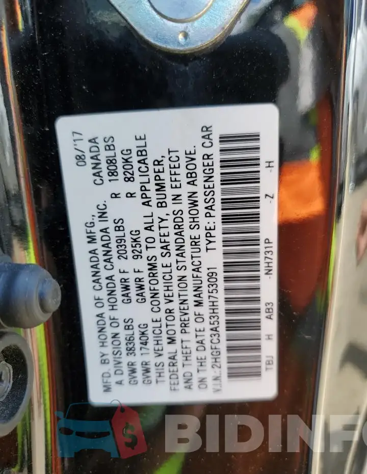 2HGFC3A53HH753091 Photo# 12