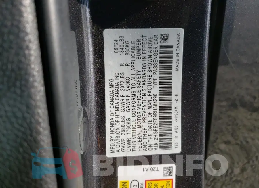 2HGFE2F59RH584290 Photo# 12