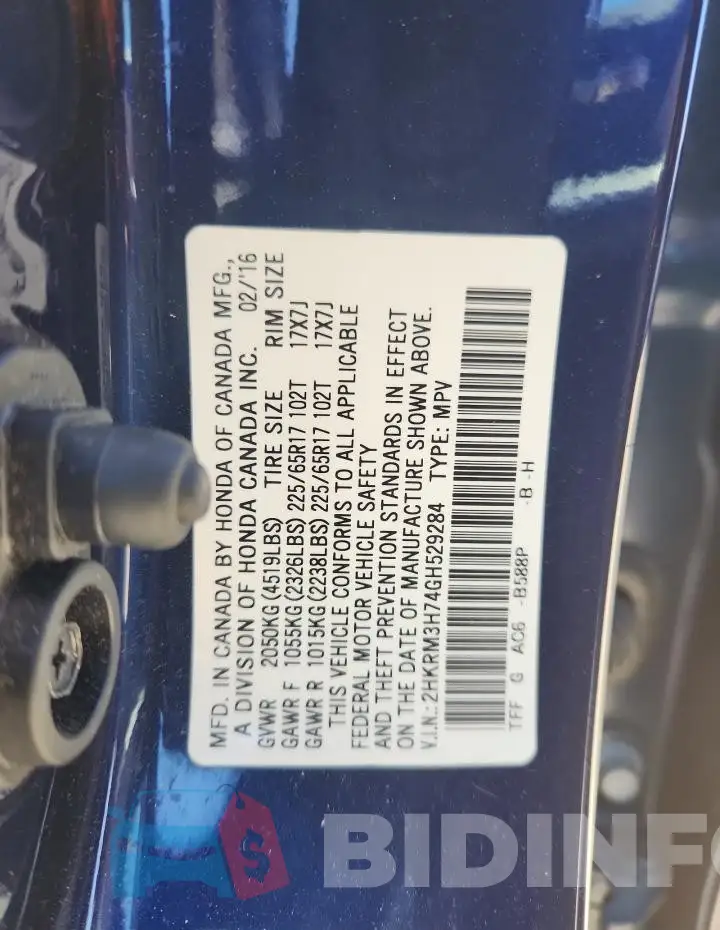 2HKRM3H74GH529284 Photo# 13