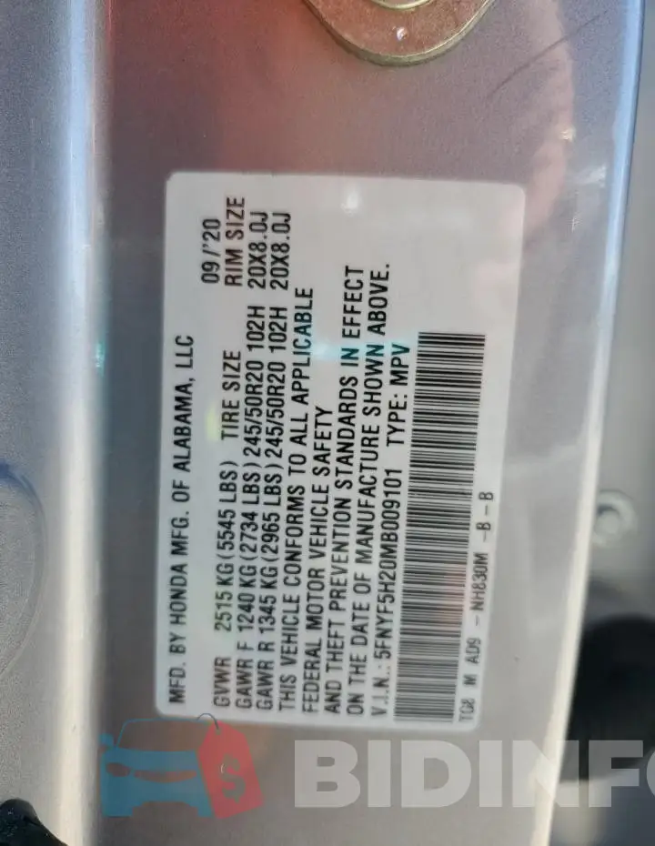 5FNYF5H20MB009101 Photo# 13