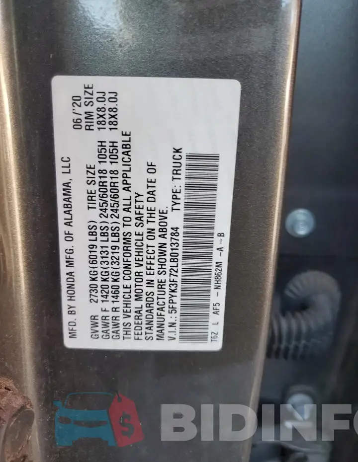 5FPYK3F72LB013784 Photo# 12