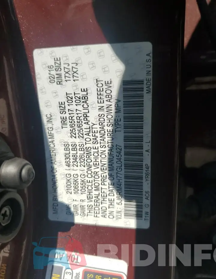 5J6RM4H77GL045427 Photo# 14