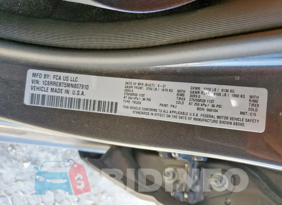 1C6RREBT5MN807910 Photo# 13