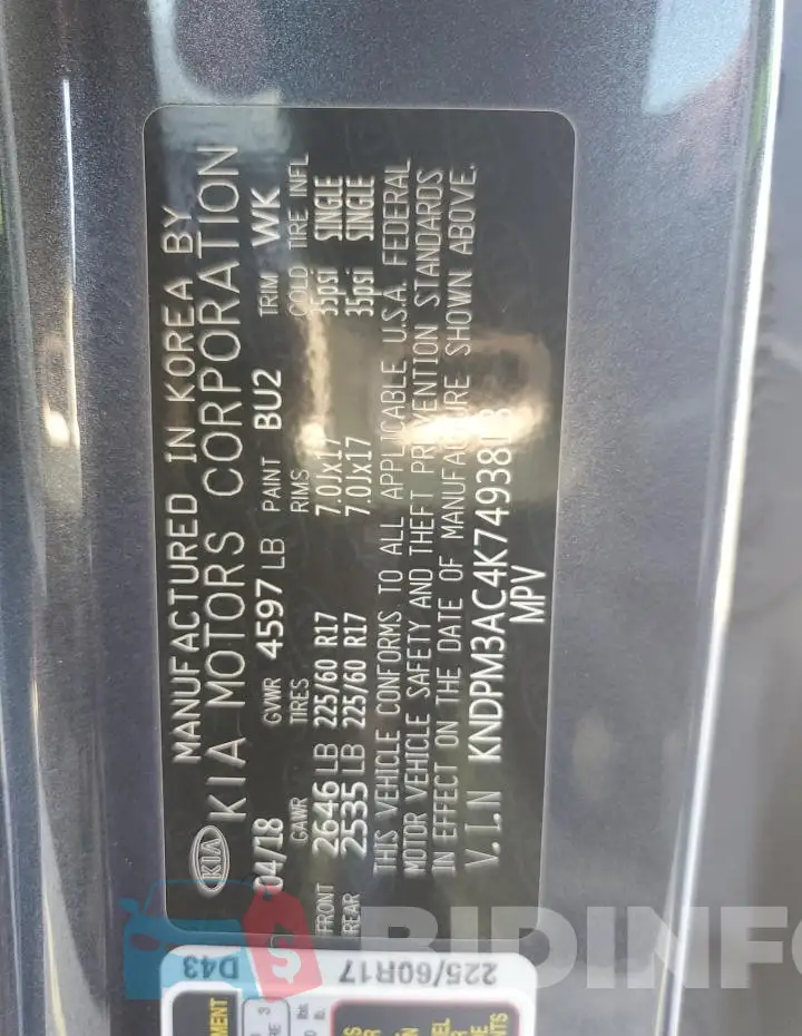 KNDPM3AC4K7493818 Photo# 13