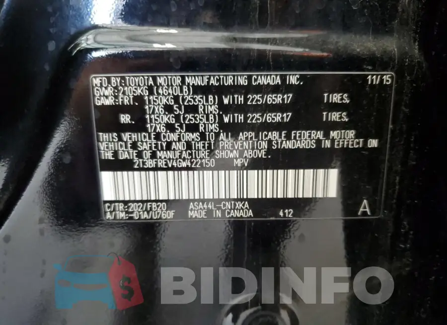 2T3BFREV4GW422150 Photo# 13