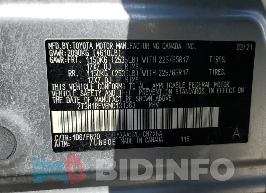 2T3H1RFV6MC131363 Photo# 13