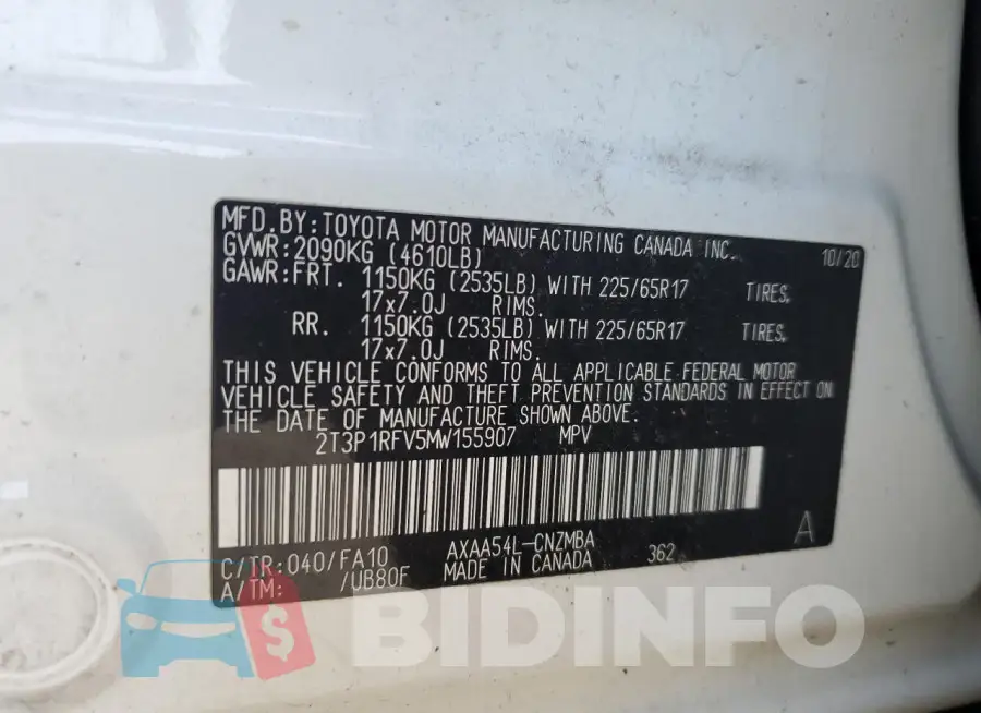 2T3P1RFV5MW155907 Photo# 13