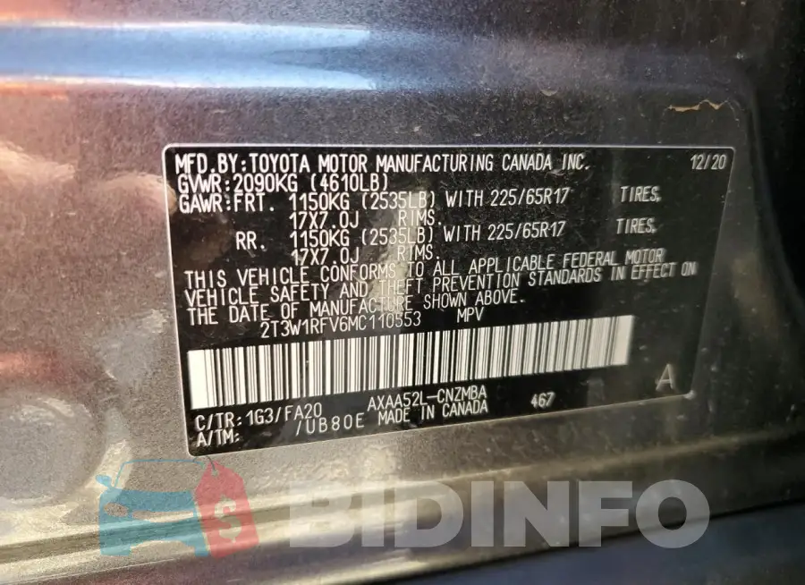 2T3W1RFV6MC110553 Photo# 14