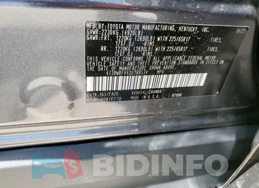 4T3RWRFV4SU188534 Photo# 12